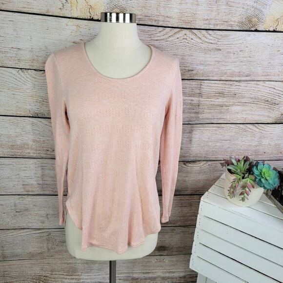 Anthropologie Akemi +Kin Sylvie Pointelle Pink Long Sleeve Top Size Extra Small - Picture 1 of 8